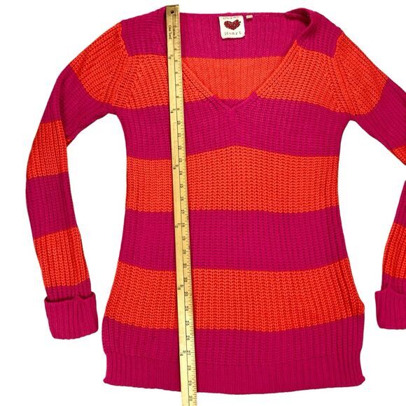 Derek Heart Sweater Womens M Pink Orange Striped Vibrant Chunky Knit Cozy Winter - Picture 14 of 16